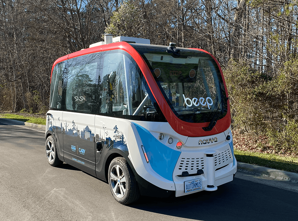 An autonomous vehicle on route in Fred Bond Park